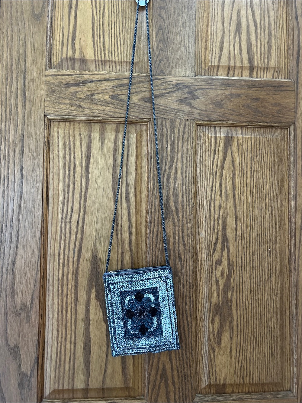 Embellished Black & Silver Sequin Crossbody Bag image 4